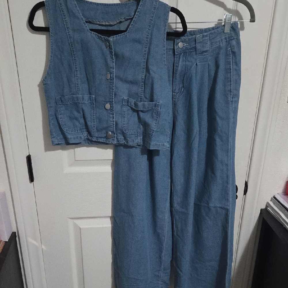 SHEIN Blue Wide Leg Pants & Vest Set